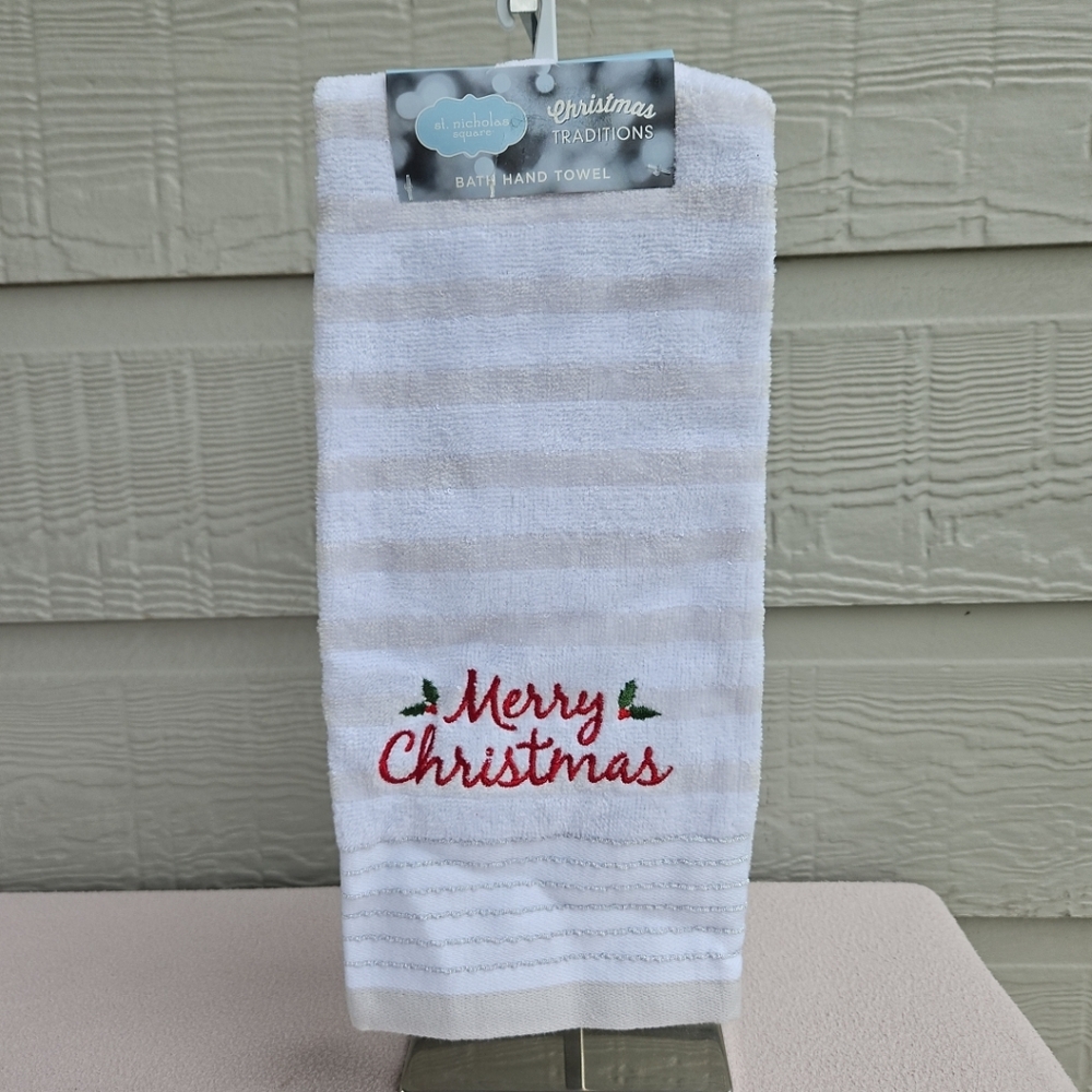 St. Nicholas Square Merry Christmas Hand Towel Holiday 100% Cotton 16"x25" Xmas